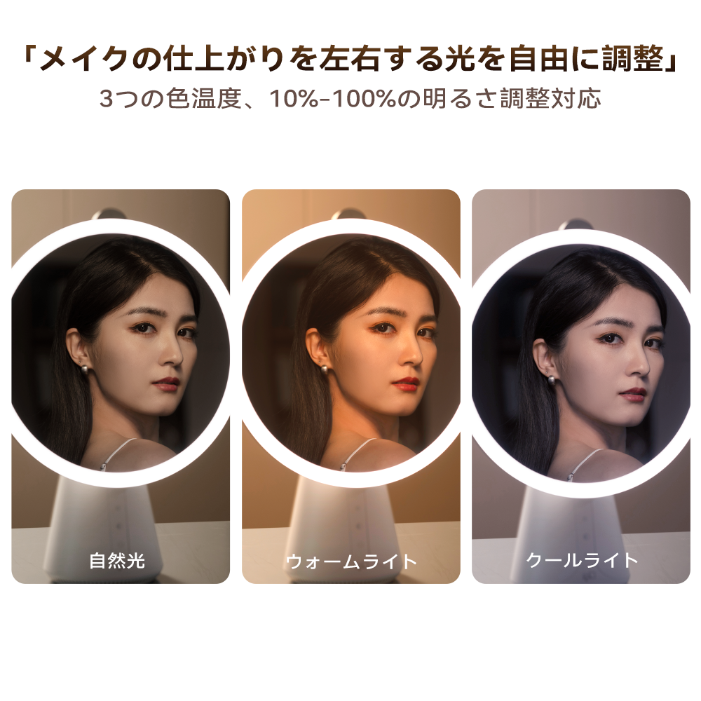 FPD 卓上スマートミラー 化粧鏡 APP肌診断 ARメイク試着 オンラインメイク学習 明るさ&色温度調整 磁気5倍拡大鏡&カメラ 音声アシスタント Wi-Fi接続 LEDタッチスクリーン対応