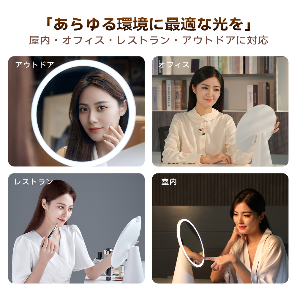 FPD 卓上スマートミラー 化粧鏡 APP肌診断 ARメイク試着 オンラインメイク学習 明るさ&色温度調整 磁気5倍拡大鏡&カメラ 音声アシスタント Wi-Fi接続 LEDタッチスクリーン対応
