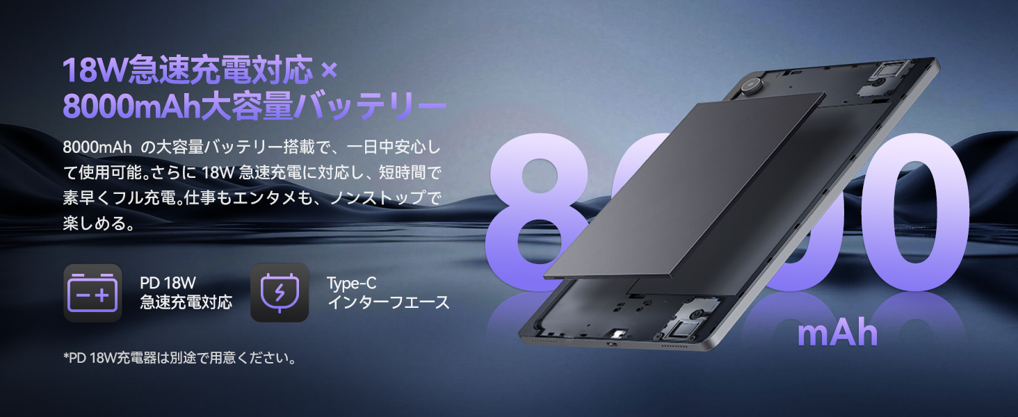 FPD 11インチ タブレット 18W急速充電対応 8000mAh大容量バッテリー