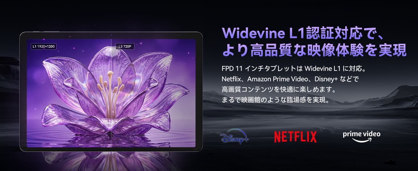 FPD 11インチ タブレット Widevine L1認証対応 高画質ストリーミング体験