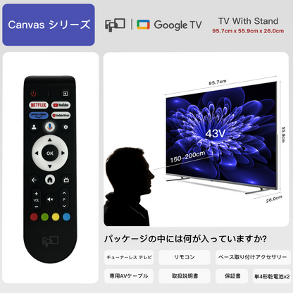 FPD チューナーレステレビ 43V型 4K Google TV FPD 43インチ スマートテレビ | 4K UHD、音声コントロール