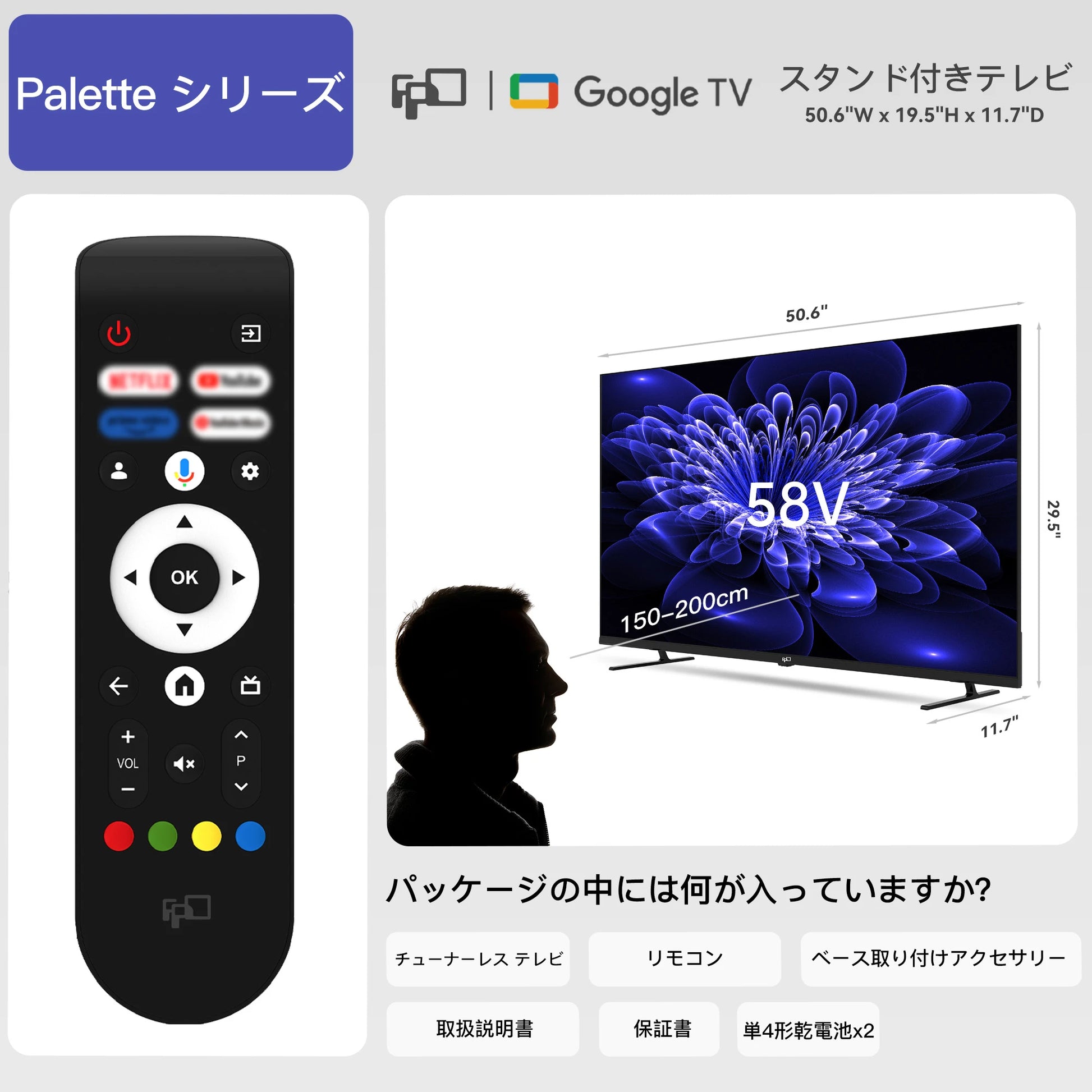 FPD チューナーレステレビ 58V型 4K Google TV