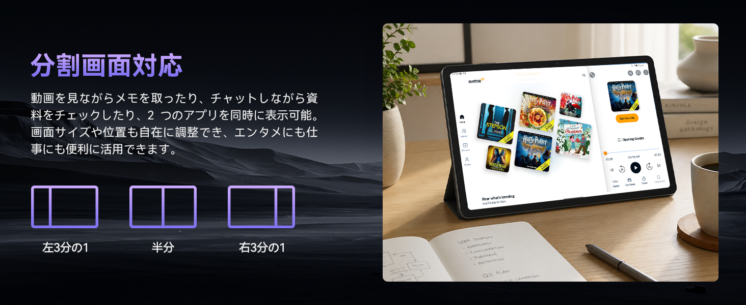 FPD 11インチ タブレット 分割画面対応 マルチタスク表示