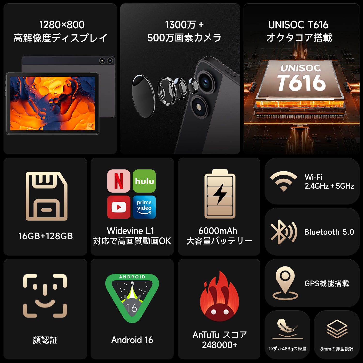 FPD 10.1インチ タブレット | Android 16・16GBメモリ・6000mAh【公式】
