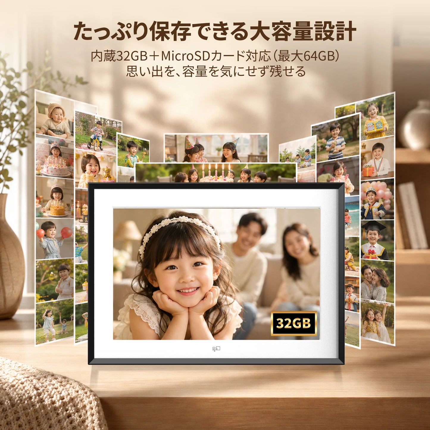 FPD 10.1インチ デジタルフォトフレーム 32GB内蔵 MicroSD最大64GB対応 大容量保存