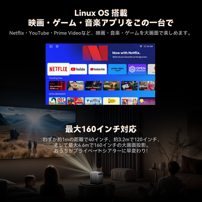 FPDプロジェクター【公式Netflix認定】1080PフルHD 220ANSIルーメン高輝度 Wi-Fi6搭載 自動フォーカス・自動台形補正 ぷろじえくたー家庭用 小型・最大150インチ大画面投影