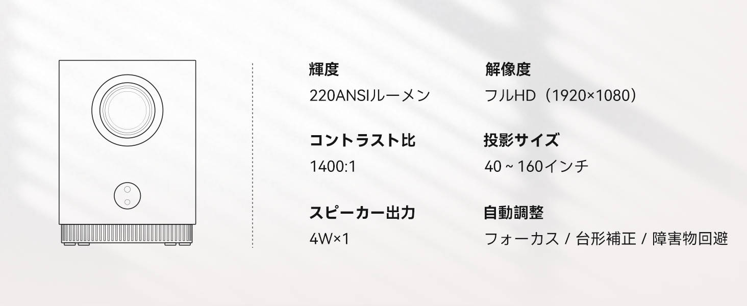 FPD プロジェクター 製品仕様一覧 220ANSIルーメン 1920x1080 40から160インチ対応