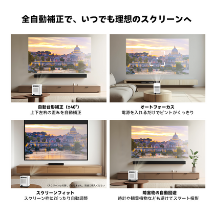 FPDプロジェクター【公式Netflix認定】1080PフルHD 220ANSIルーメン高輝度 Wi-Fi6搭載 自動フォーカス・自動台形補正 ぷろじえくたー家庭用 小型・最大150インチ大画面投影