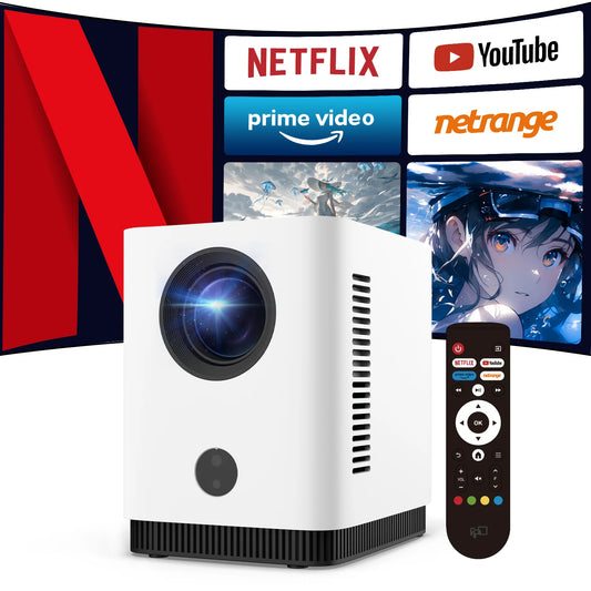 FPD 1080P プロジェクター 本体 リモコン 正面商品画像 Netflix YouTube Prime Video対応