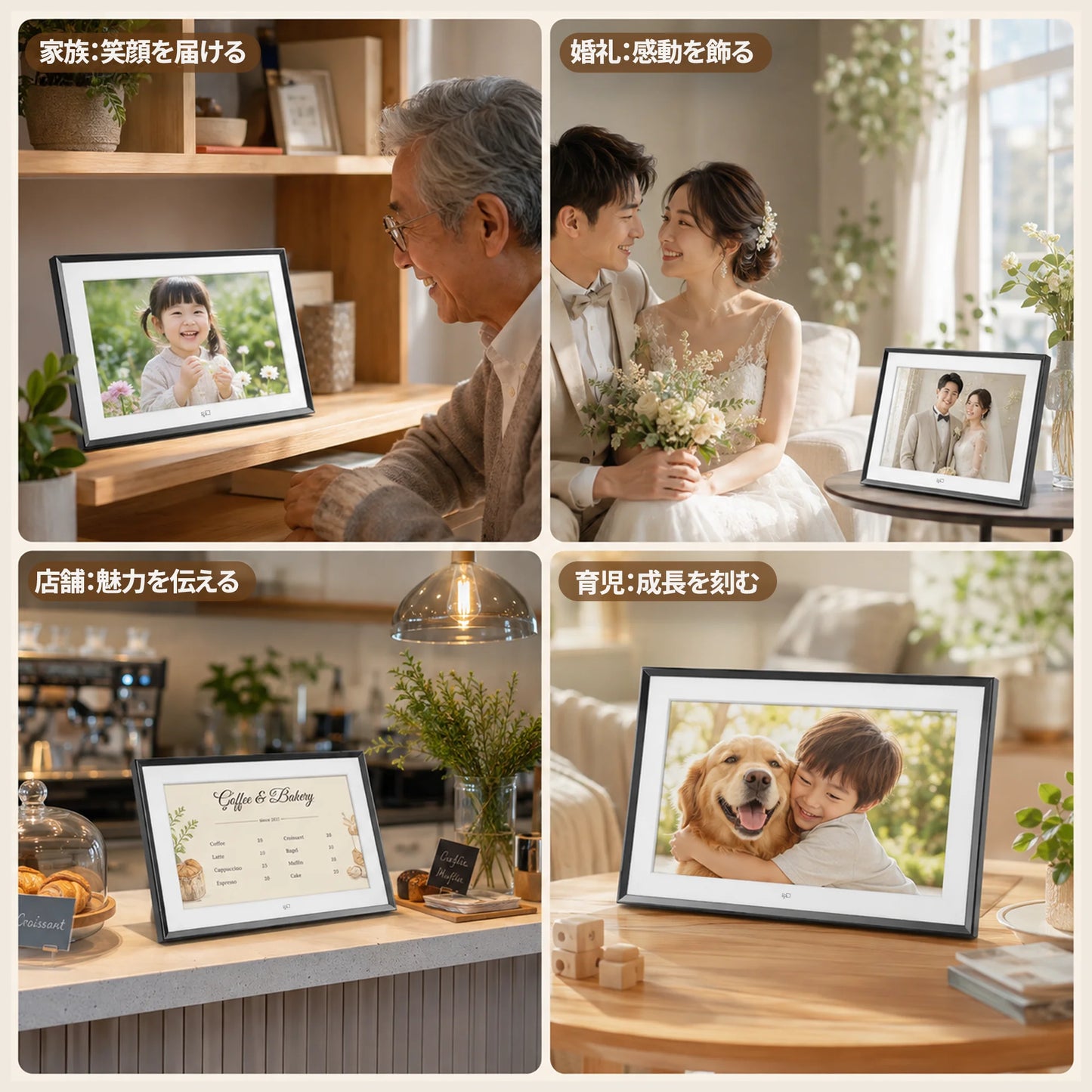 FPD 10.1インチ デジタルフォトフレーム 家族 店舗 育児 結婚式で使える利用シーン